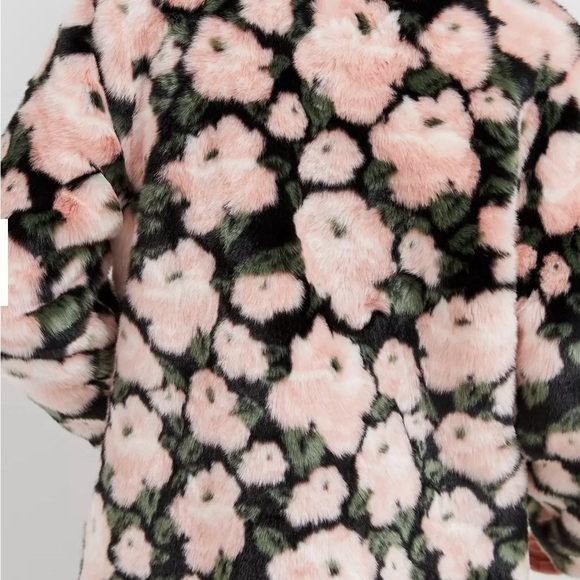 Anthropologie Jakke floral furry fuzzy Tilly Faux Fur Coat size 6/ medium - Picture 3 of 12